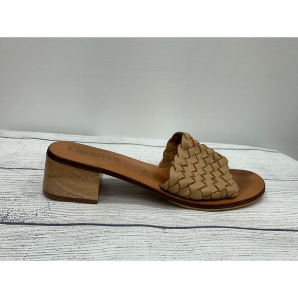 Liberté Santorini Womens Brown Woven Leather Mules Wooden Heel Sandals Size 9 - Picture 4 of 10